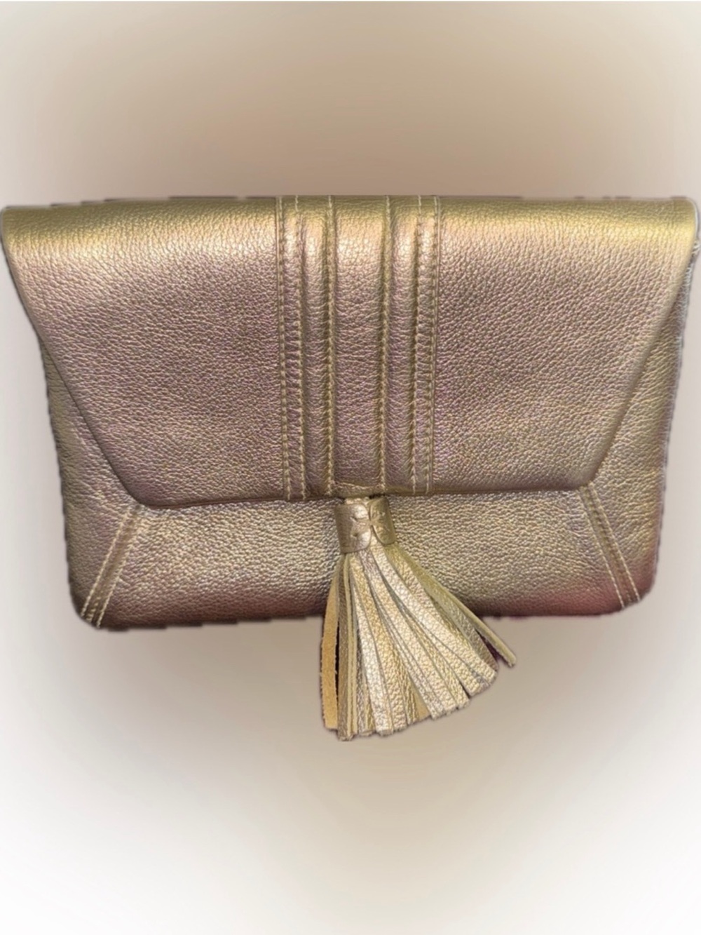 GiGi New York Ava Metallic Gold Leather Tassel Clutch